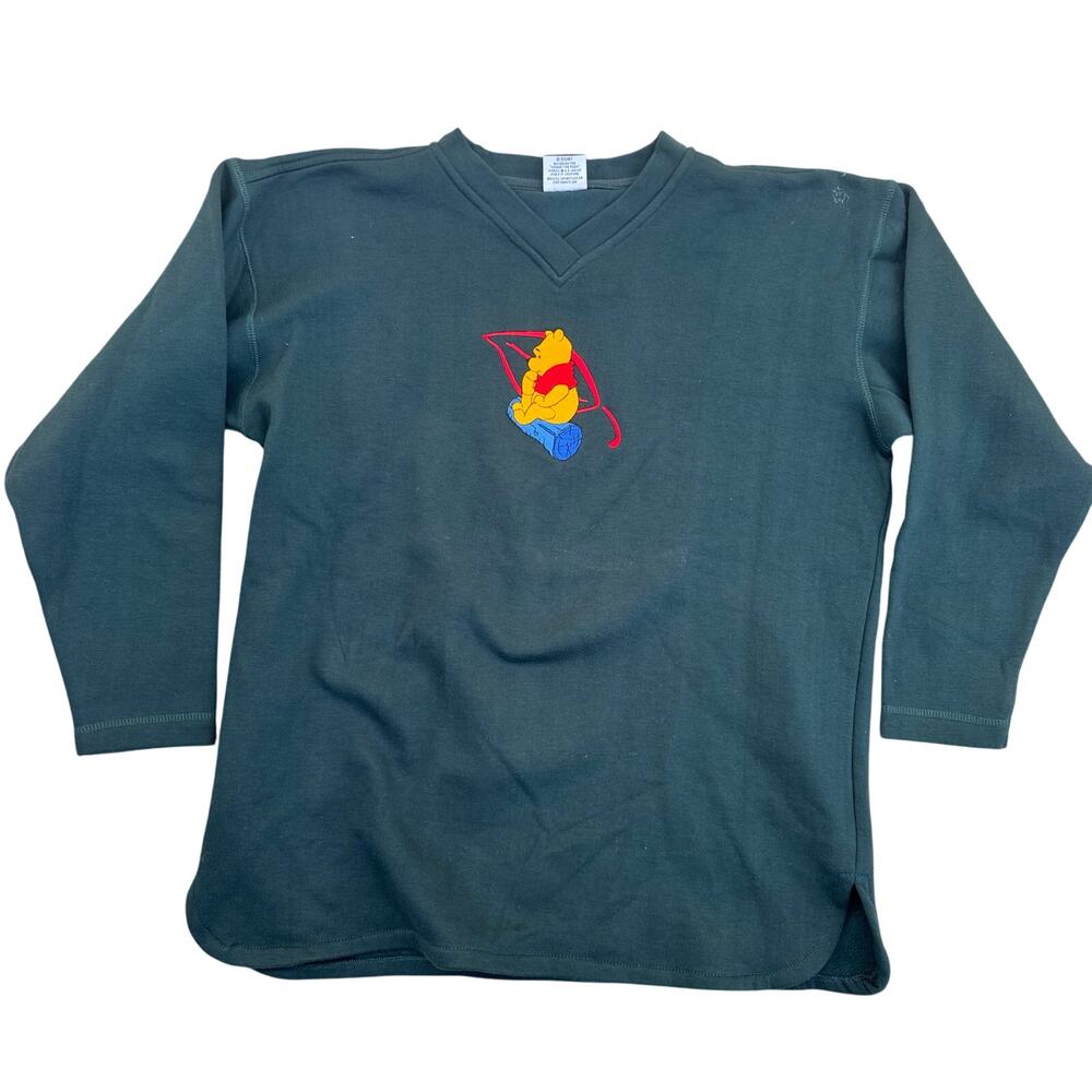 Vintage 90s Winnie The Pooh 100 Acre Disney Sweatshirt L? Large? Green V Neck